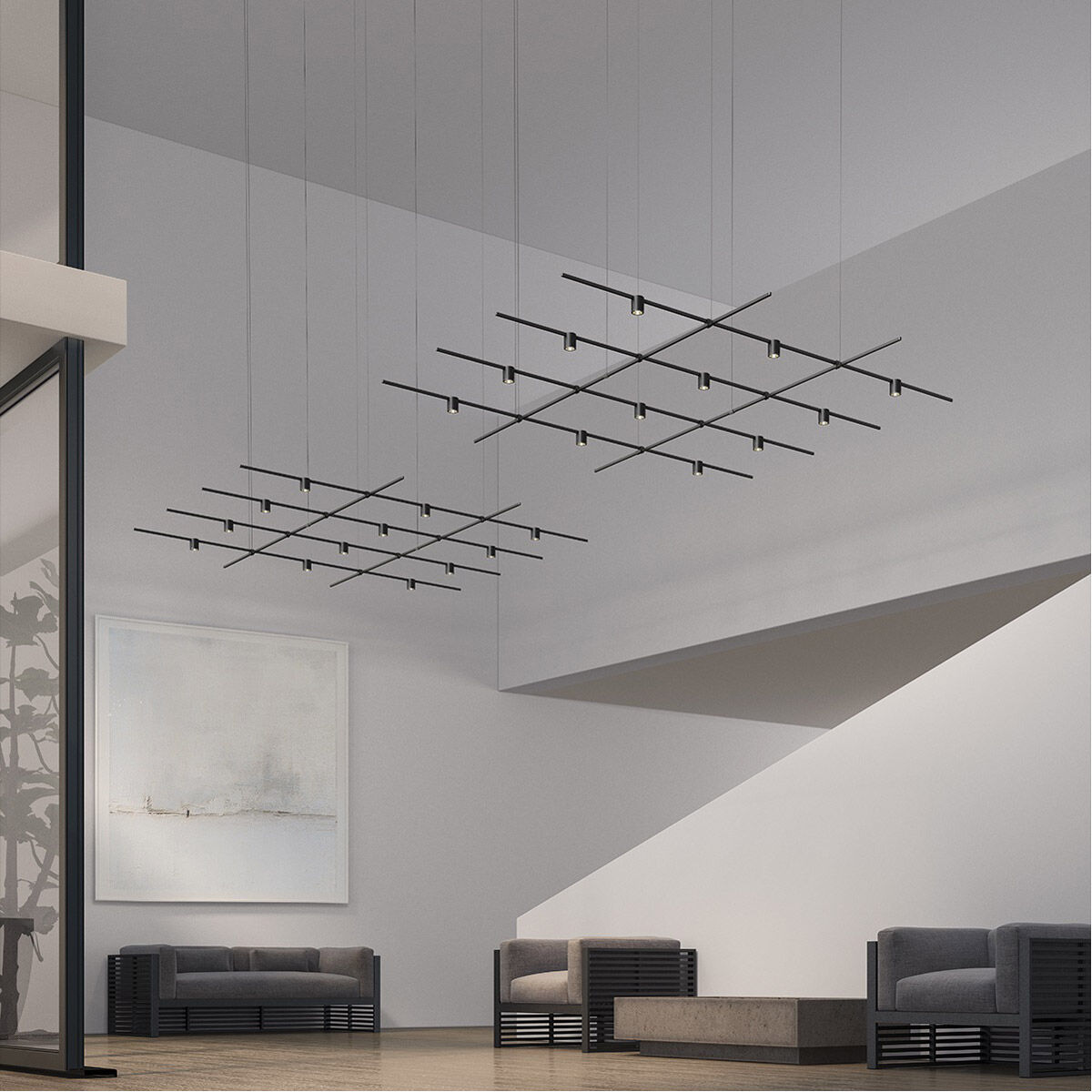 Suspenders LED 97 inch Satin Black Suspension Ceiling Light